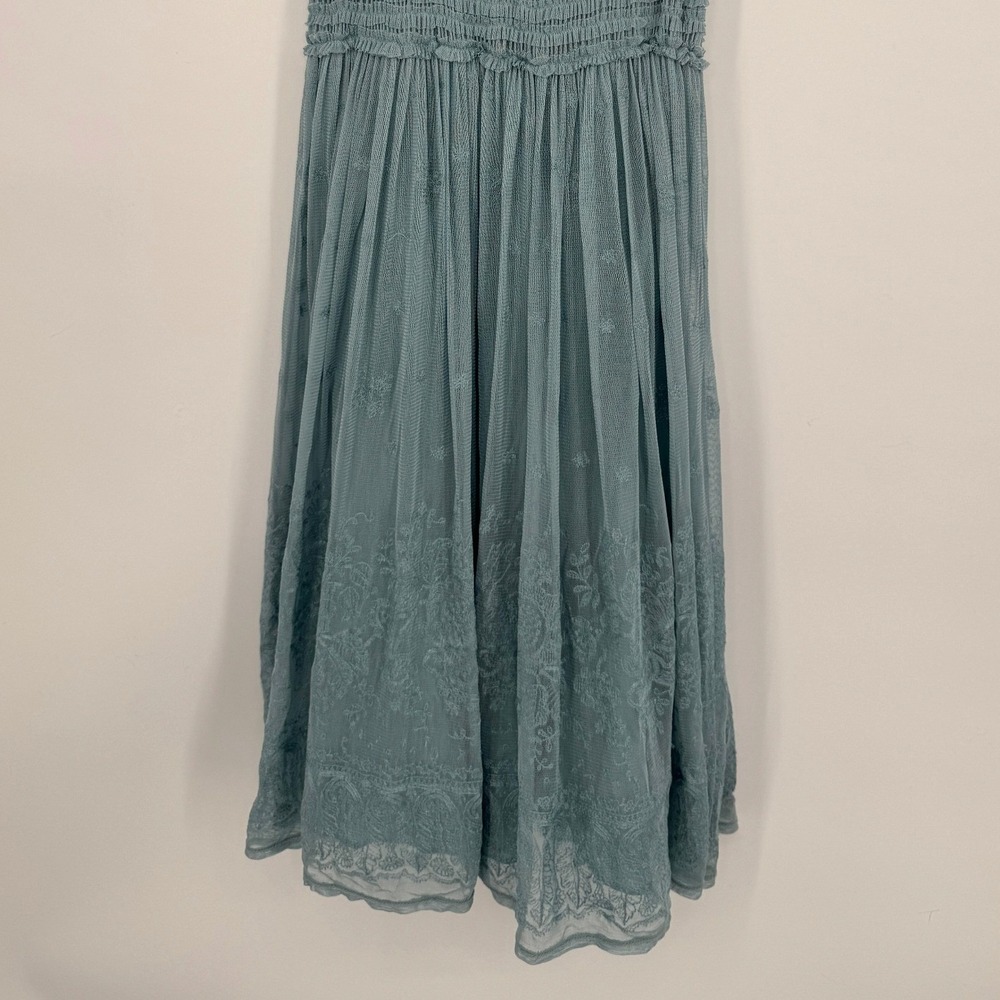 Y2K Max Studio Dress Size 0 Blue Silk Mesh Smocked Fairycore Romantic Ethereal - Picture 8 of 11